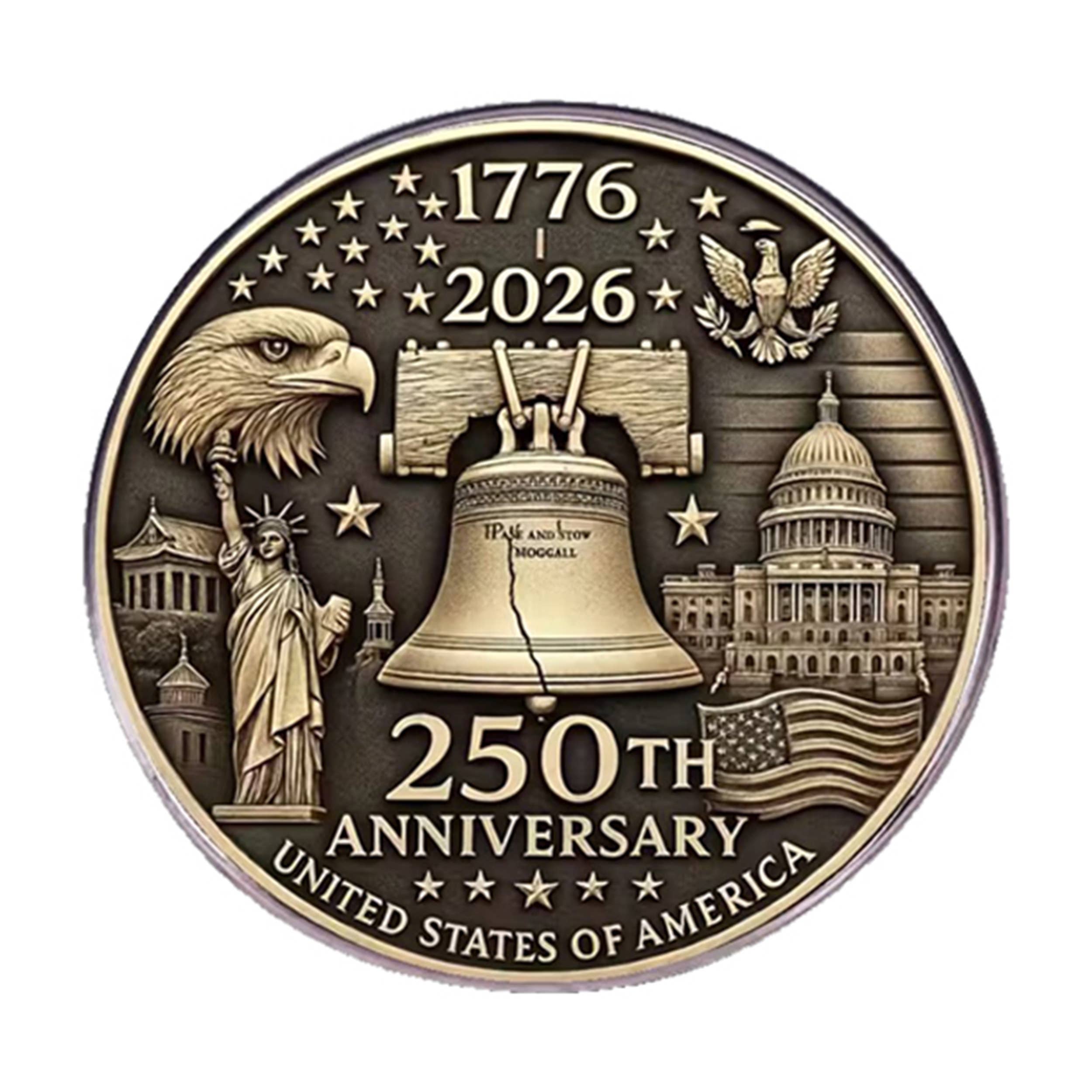 1776 to 2026 USA 250th Anniversary Bronze Commemorative Pin