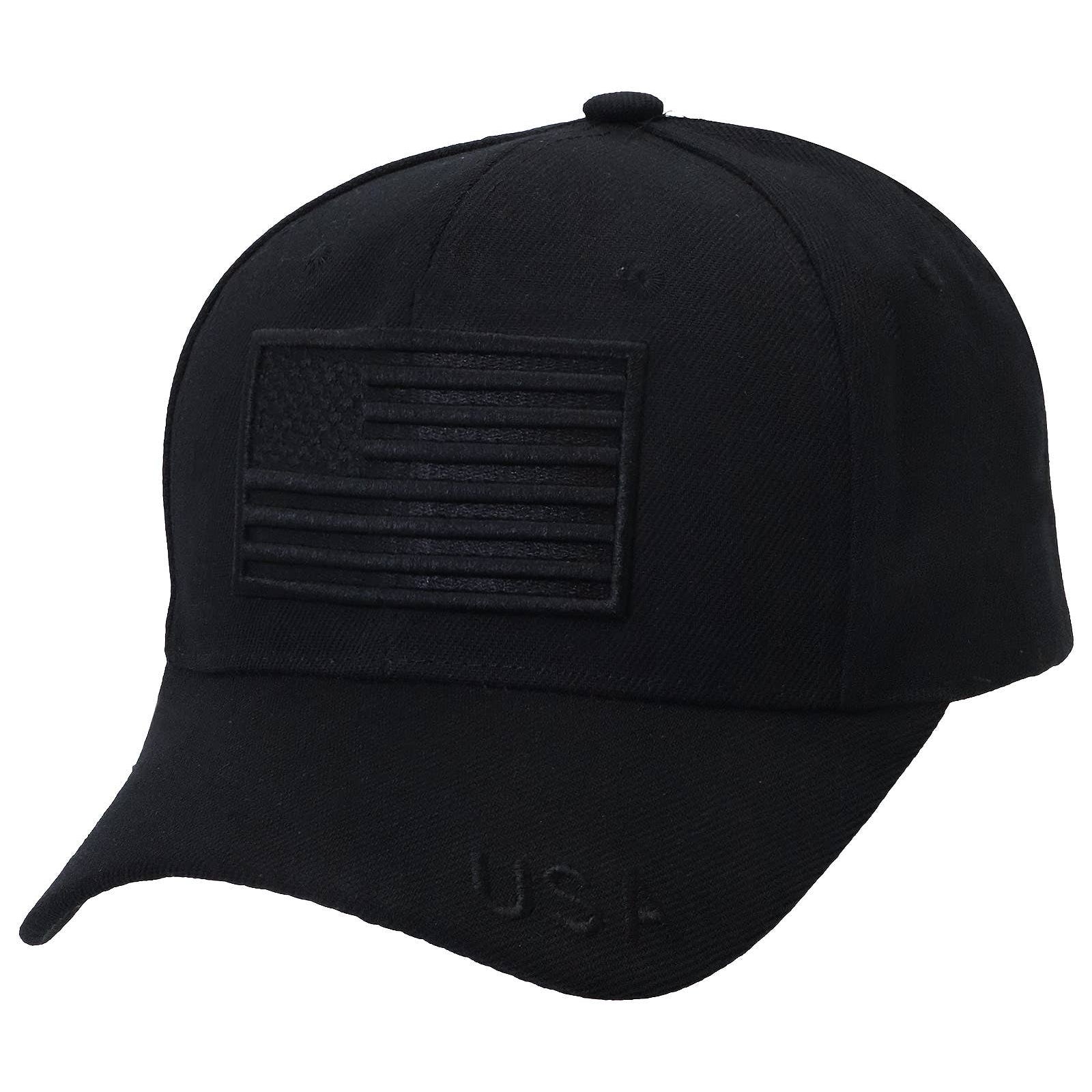 American Flag Embroidered Sleek Black Acrylic Baseball Cap