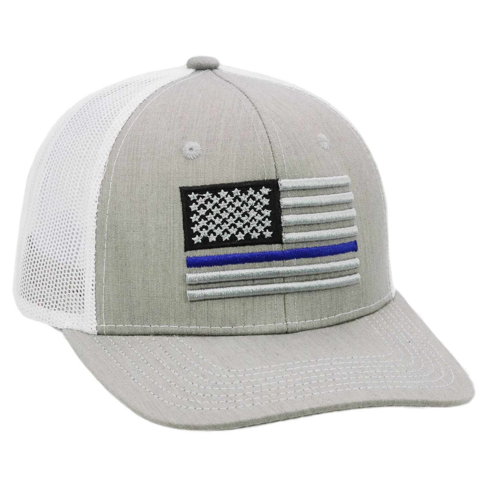 Police Blue Line American Flag Mesh Trucker Hat
