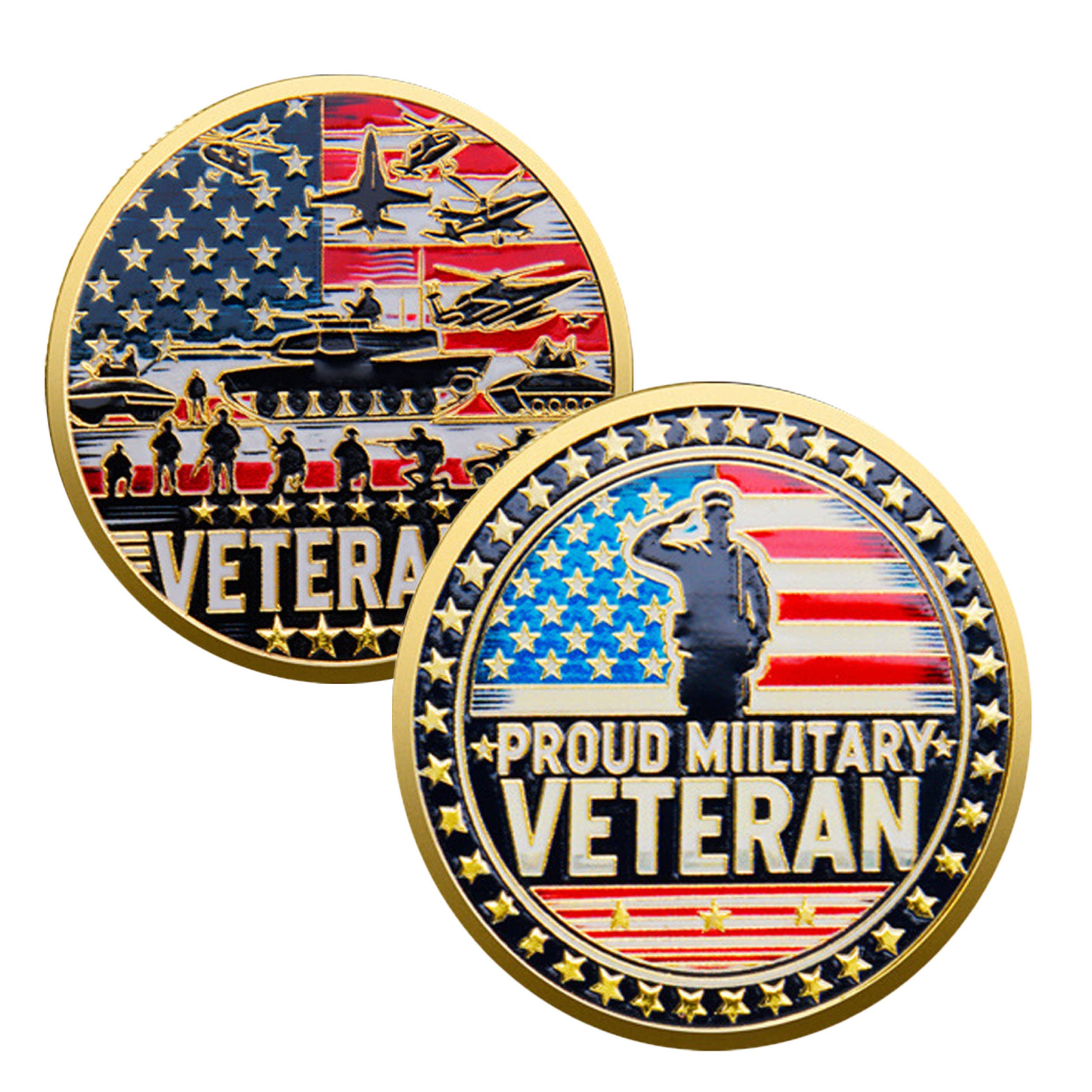 Proud Military Veteran Challenge Gold Plated Coin