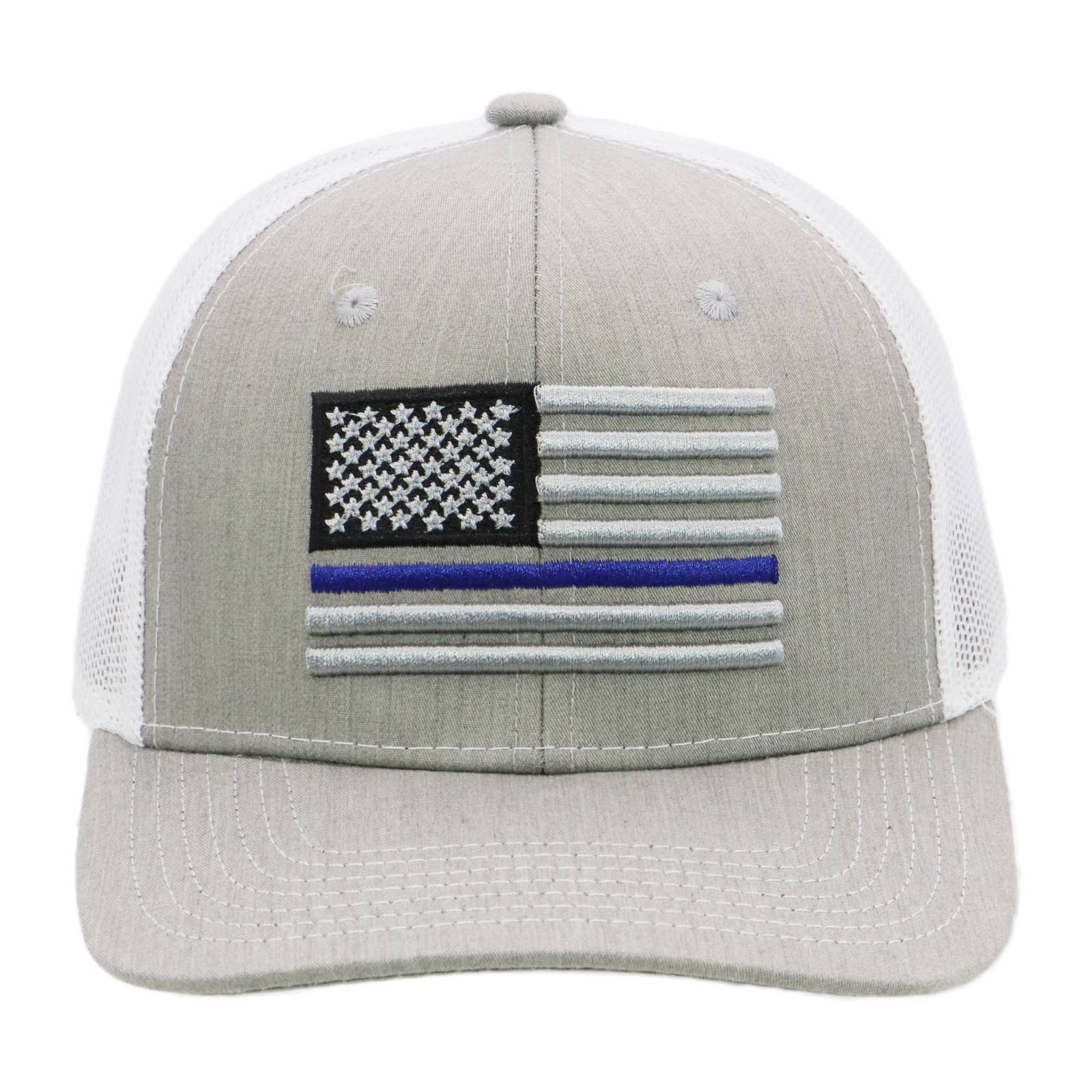 Police Blue Line American Flag Mesh Trucker Hat