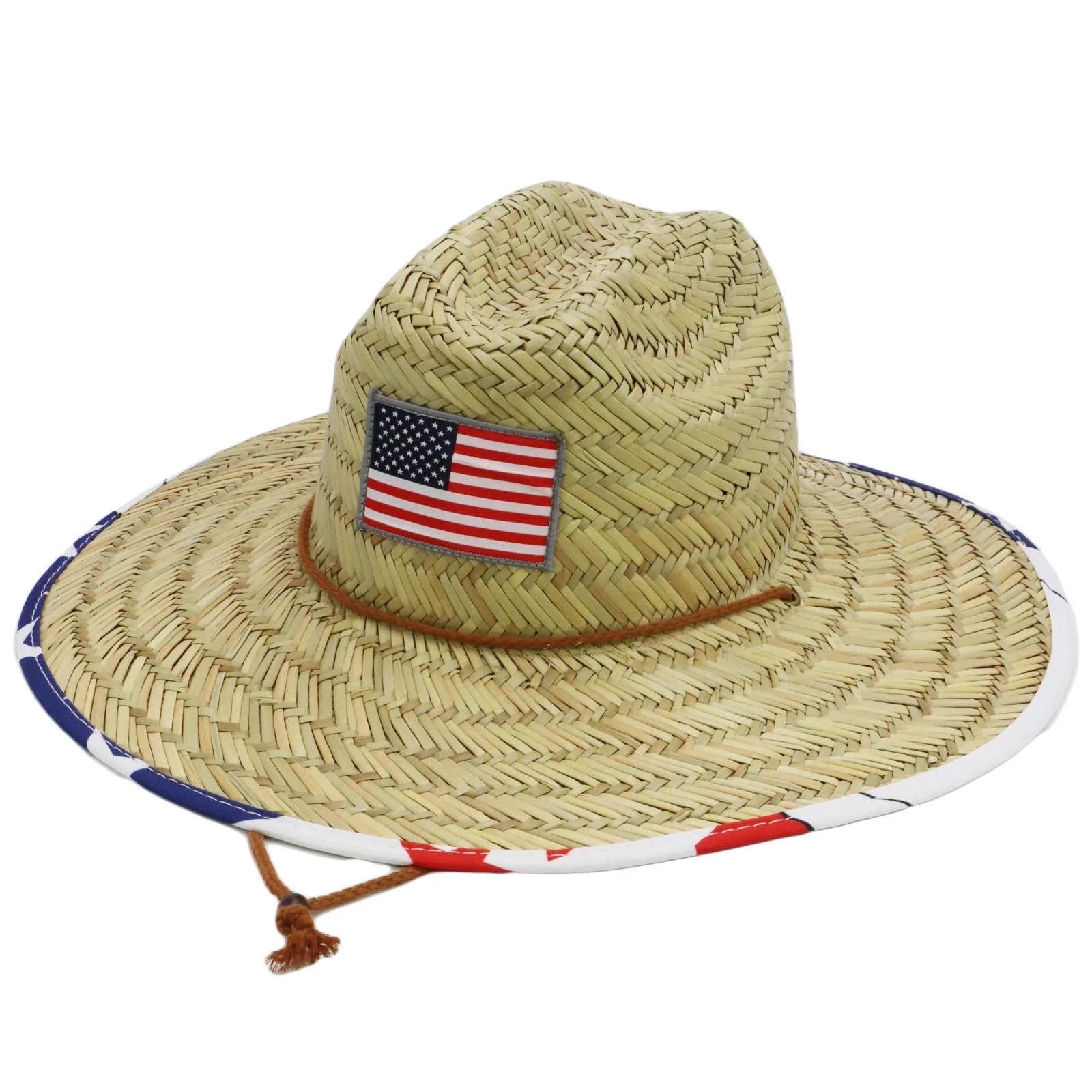 American Flag Under Brim Rush Straw Lifeguard Hat