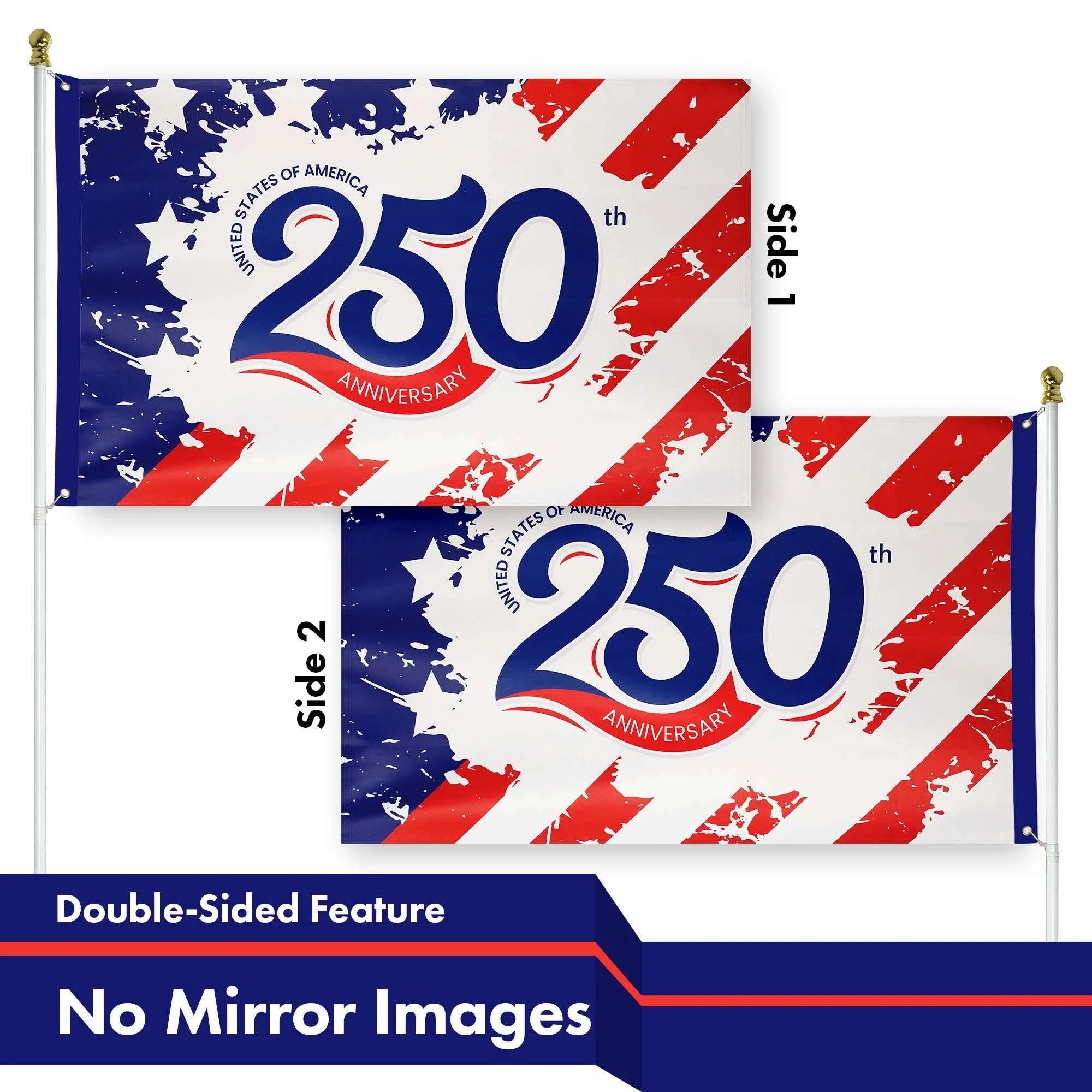 USA 250th Anniversary Red Stripes Flag 3x5Ft Double Sided