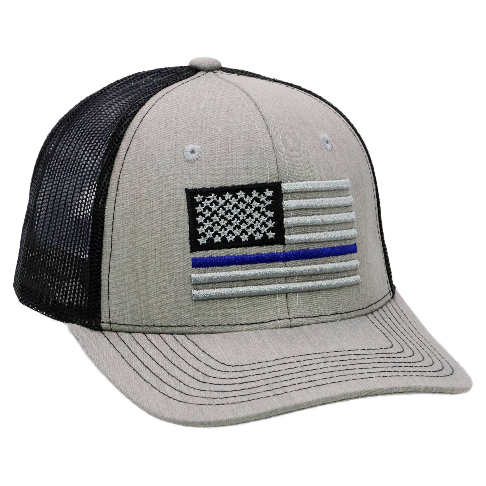 Police Blue Line American Flag Mesh Trucker Hat