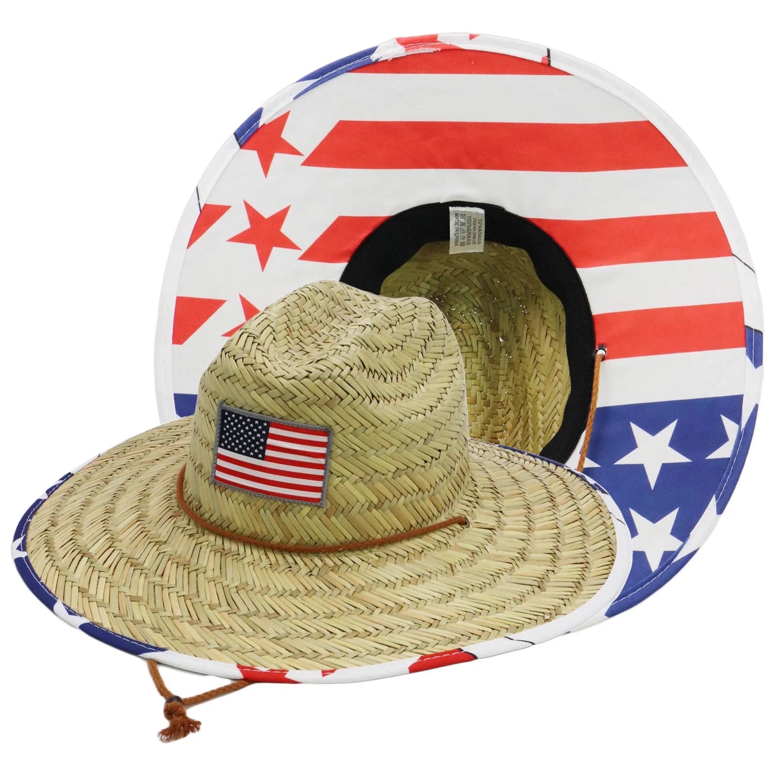 American Flag Under Brim Rush Straw Lifeguard Hat