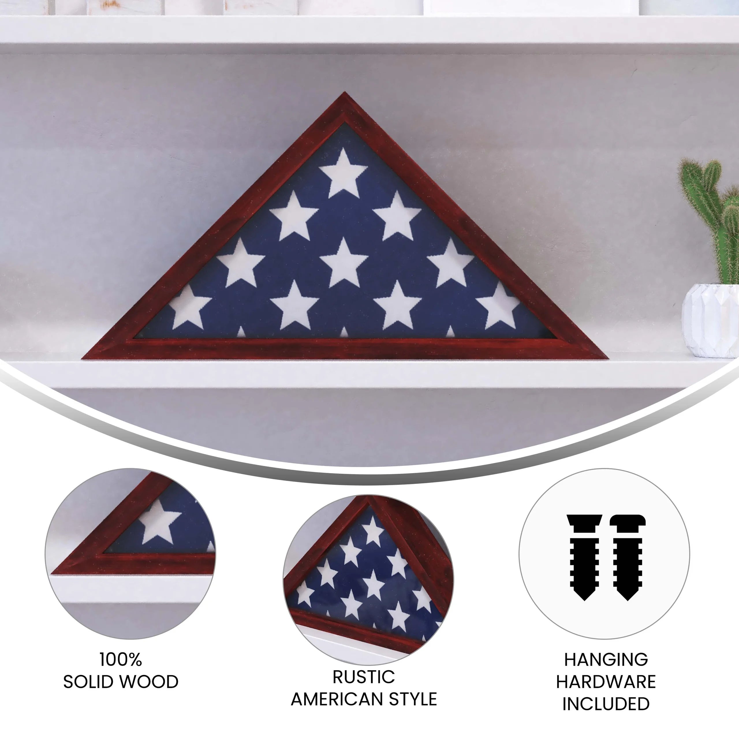 HBCY Rustic Brown Display Case for 9.5 x 5 Veteran Flag