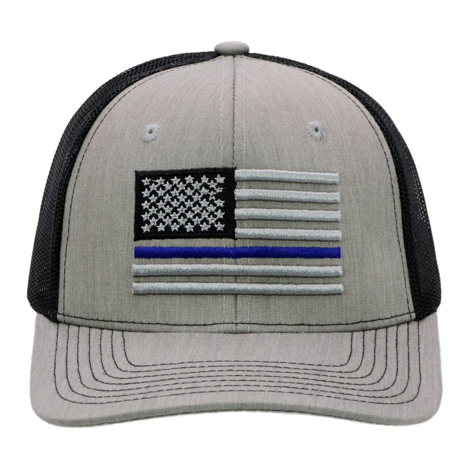 Police Blue Line American Flag Mesh Trucker Hat