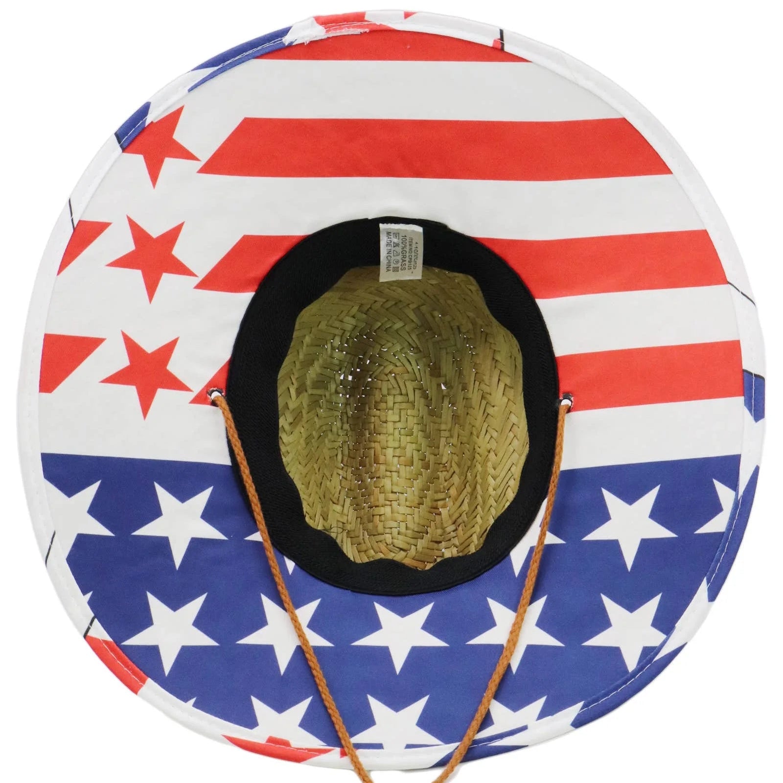 American Flag Under Brim Rush Straw Lifeguard Hat