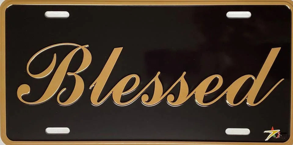 "Blessed" Aluminum Embossed License Plate Size: 6" x 12"