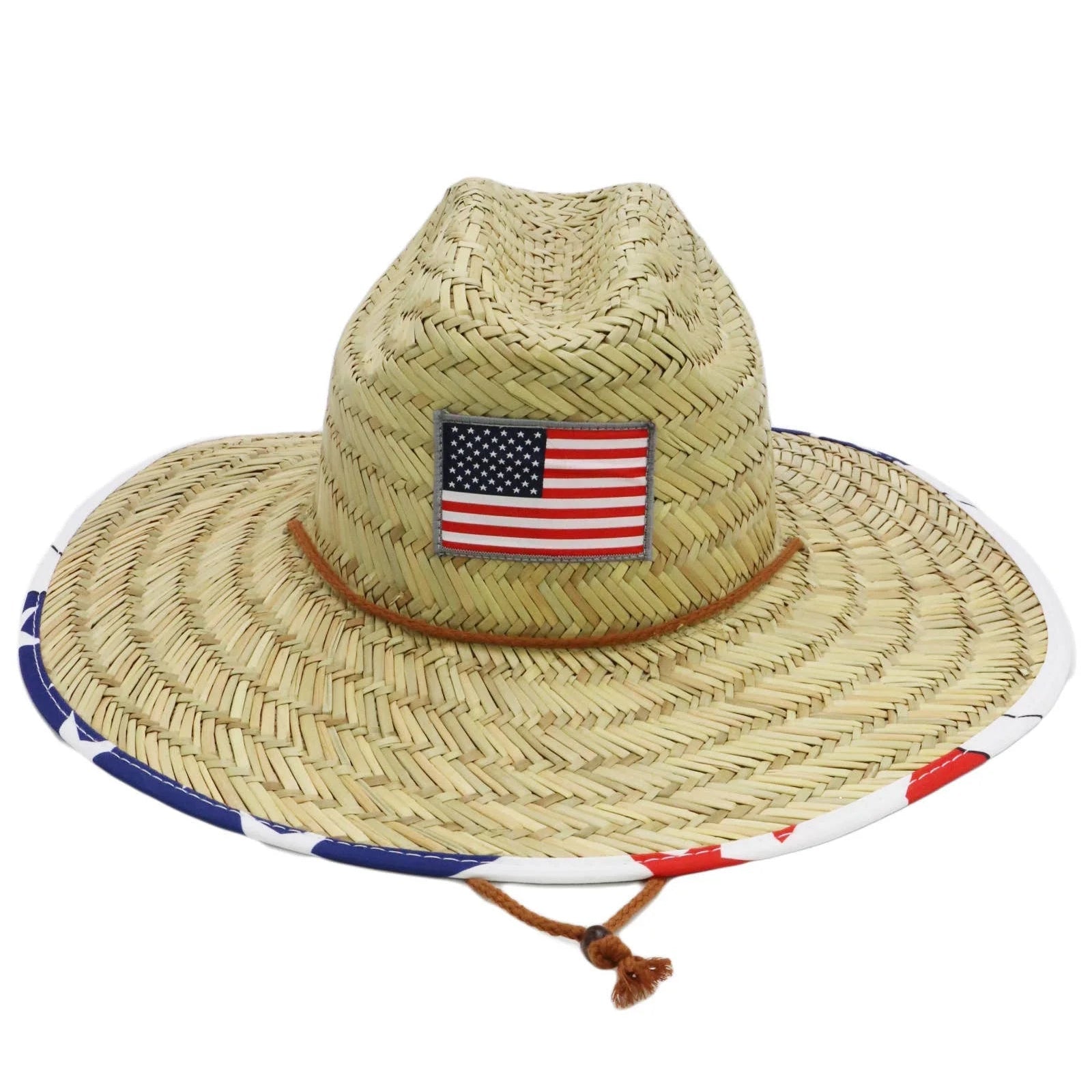 American Flag Under Brim Rush Straw Lifeguard Hat